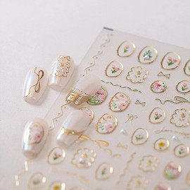 2 Pack 5D Embossed Flower Nail Stickers Tulip Nail Decals Irregular Geometric Nail Art Stickers Gold Hollow Designs Self Adhesive Nails Sticker