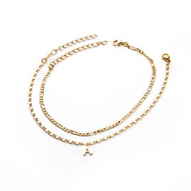 VEKAYA 2PCS Gold Anklet Anklets for Women Bracelet Bracelets Waterproof Gold Plated Initial Letter Anklet Jewelry for Women(A)