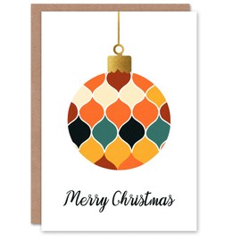 Artery8 Single Mid Century Modern Colourful Bauble Blank For Him Or Her Art Christmas Card