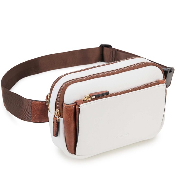 Waist Bag for Women, VX VONXURY Vegan Leather Bumbags Fanny Pack Lightweight Crossbody Belt Bag with Adjustable Strap for Outdoor Running Hiking,White