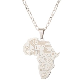 SAELACY 18K Gold Plated Stainless Steel Africa Map Pendant Necklace for Women Men Hiphop Flat Figaro Necklace Chain