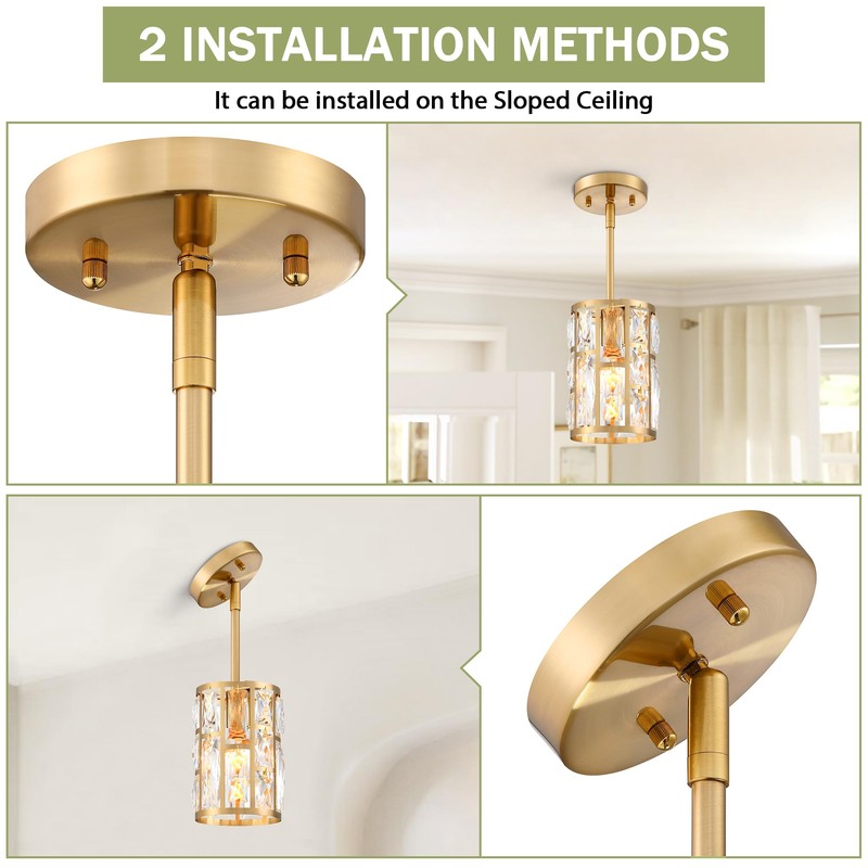 Modern Crystal Pendant Light Fixture 2-Pack Gold Finish Hanging Lighting