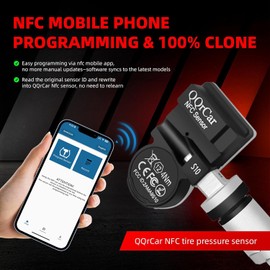 Universal TPMS Sensors Set of 4, 315/433MHz NFC Phone Programmable TPMS Sensor 100% Cloning No Need Programming Tool,OE-Level TPMS Sensors
