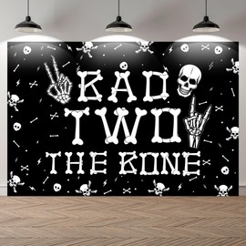 Bad Two The Bone Backdrop - 43.3 * 70.8 Inch Backdrop Photography Background for Boys Music Theme 2 Year Old Birthday Party Decorations Supplies