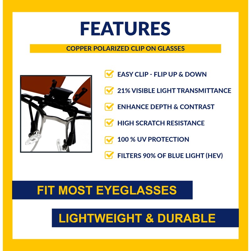 vs eyewear Clip On Polarized Glasses, Copper X1 Rectangular Clip