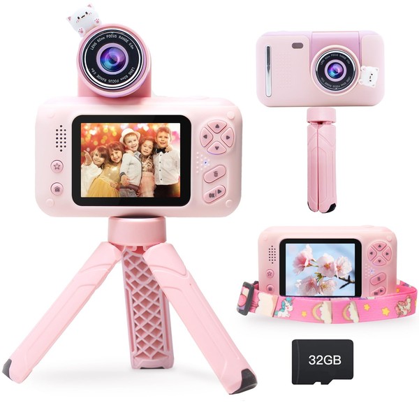 Yukicam Kids Camera with Tripod, For Elementary School Students, 2.4 Inch Display Digital Camera, Beginner, Compact Camera Toy, Gift for Kids, Video Camera Toy, 180° Rotating Lens, 5-10 Years Old,