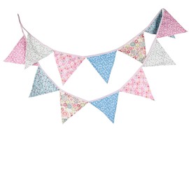 [FLORAL V1] 3.2m Double Sided Vintage Chic Floral Fabric Bunting Garland Shabby Tea Party Banner …