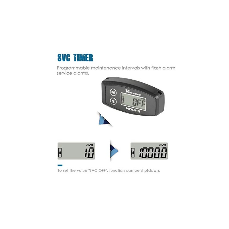 Jayron Digital Wireless Hour Meter,Vibration Activation,Maintenance Reminder,Resettable Job Timer,User Lock
