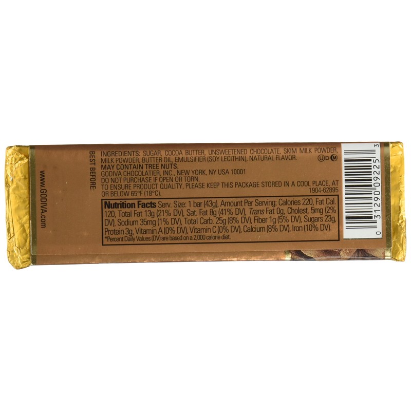 Godiva Chocolatier Solid Chocolate, 1.5 Ounce (Pack of 4) -
