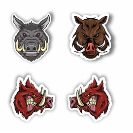 AMA SHOP Set of Boar Stickers Mod.1 | 4 Pieces | Sticker for Helmet, Motorcycle, Camper, Boat | Car Tuning