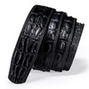 Barry.Wang Brown Ratchet Belts Men Crocodile Automatic Buckle Alligator Slide