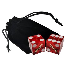Genuine Harvey's Lake Tahoe Casino Dice Red Polished w/Pouch + Craps Dealer 36" Rattan Dice Stick (Cyber-Deals Bundle)