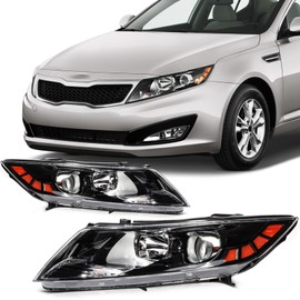 SCITOO Headlight Assembly Fit 2011-2013 for Kia Optima Black Housing Amber Reflector Pair Headlights 921012T121
