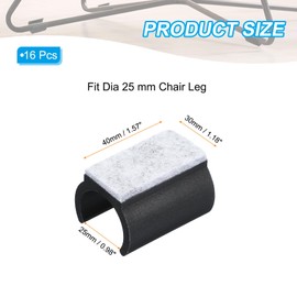 PATIKIL Rectangle U Shaped Chair Leg Tips Caps with Felt Pads, 16 Pack Slide Smoothly Furniture Feet Floor No Scratches No Noise Protectors Protect Hardwood Floors Fit Dia 25 mm Leg, Gray