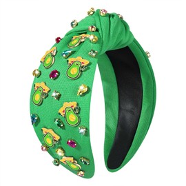 NVENF Mexican Headband for Women Cinco De Mayo Fiesta Pianata Chili Sombrero Headband Rhinestone Crystal Jeweled Wide Top Knot Hairband Mexican Hair Accessories Gifts (Avocado A - Green)