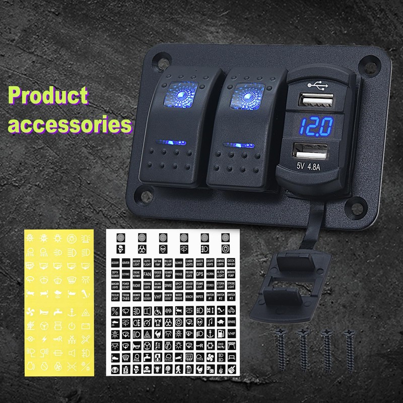 Geloo 2 Gang Switch Panel Waterproof, 12 V/24 V Marine