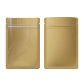 100Pcs Brown Kraft Paper Clear Window Plastic Zipper Seal Lock Heat Sealable Food Storage Packaging Bags (3.54 inch x 4.53 inch)