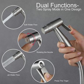 Handheld Bidet Sprayer for Toilet Warm Water, WiPPhs Stainless Steel Brushed Nickel Bidet Hand Held Sprayer with Brass Hot and Cold Mixing Valve, WI9138BN