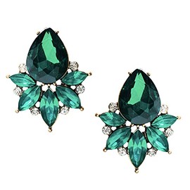 Antique Vintage Retro Style Hunter Dark Green Emerald Marquis Pear Rhinestone Bridal Bridesmaid Wedding Prom Cluster Earrings