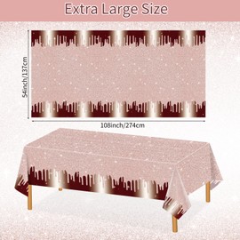 Lemicin 3 Pack Pink Rose Gold Tablecloth, Sequin Printed Disposable Plastic Table Cloth for Happy Birthday Background Girl Wedding Decorations Outdoor Picnics Dining Table, 54 x 108 Inch