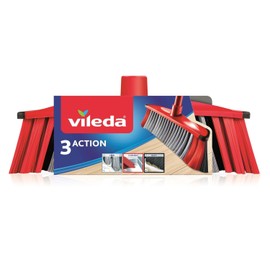 Vileda 3Action Indoor Broom with 3 Different Bristles, Red - Grey, 28 x 14 x 4 Cm