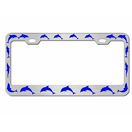 Dolphin Pictures Sea Ocean Design Heavy Duty Metal Car License Plate Frame Auto Tag Holder(Silver/Blue)