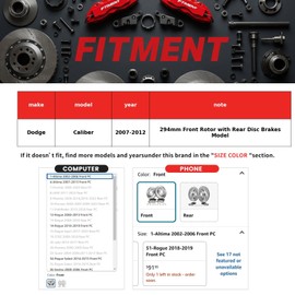 MOTOREVO Front Vented Brake Rotors and Brake Pads Compatible With Dodge Caliber 2007 2008 2009 2010 2011 2012 OE Drilled Slotted Anti-Rust Geomet Coated Brakes Rotors Ceramic Brake Pads (11.6in)294mm