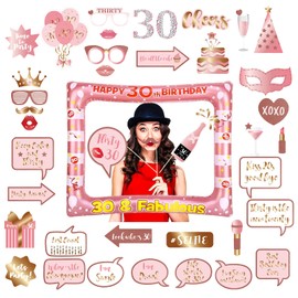 40pcs Inflatable Photo Booth Frame and Props 30th Birthday, 30th Photo Booth Props Rose Gold Birthday Decoration, Photo Props Selfie Frame for 30th Birthday Party Decoration Favor Supplies