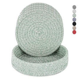 Trivets for Hot Dishes, Trivets for Hot Pots and Pans, Hot Pads for Countertops, Coasters 4 Pcs and Storage Basket 1 Pack, Pot Holders for Kitchen, Cotton Hot Mats Cooking Pad Protect Table (Green)