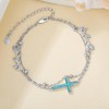 Genuine Turquoise Cross Bracelet with Leaf, Sterling Silver Summer Beach