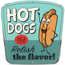 Hot Dogs Relish the Flavor Metal Sign - Funny Vintage Diner Sign for Kitchen, Dining Room, or Theater Room