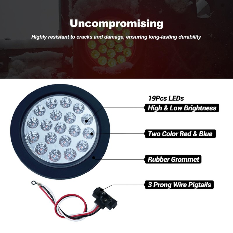 XtraGlow 4 inch Round Dual Revolution LED Tail Lights Red