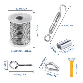 kingsea 5/64" Wire Rope Kit, 100ft PVC Coated Stainless Steel Cable, M5 Turnbuckle Wire Tensioner Kit for String Light Hanging, Curtain Wire, Clothes Line, Garden Wire