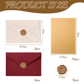 Aweisile Vintage Writing Paper with Envelope Set with 6 Linen Envelope Envelopes, 10 A5 Letter Paper Vintage Paper, 6 Wax Seal Stickers, Vintage Paper Envelopes for Wedding Invitation Greeting Cards