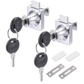 Recogwood 2Pcs Glass Cabinet Door Lock, Single Glass Display Case Locks Security Locks Cam Locks with Keys for Door Cabinet Mailbox Drawer Cupboard, Keyed Alike