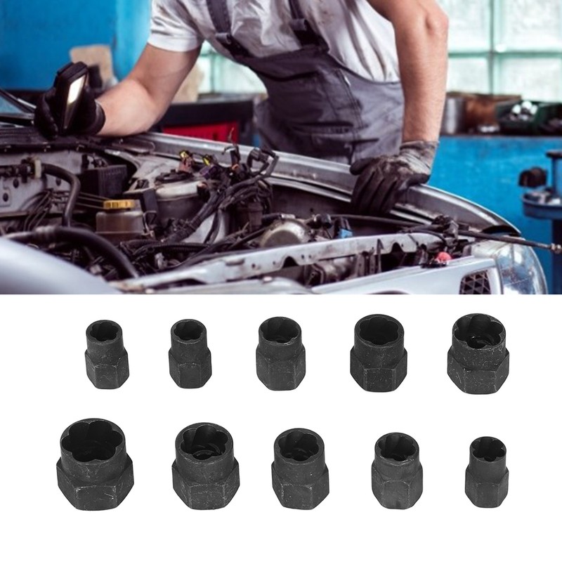 10Pcs Nut Remover Set Stripped Lug Bolt Broken Screw Extractor