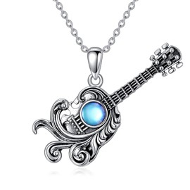 DAYLINLOVE Guitar Gifts for Guitar Players 925 Sterling Silver Moonstone Guitar Necklace Guitar Gift for Guitar Lovers Musical Jewelry Gifts for Men Women
