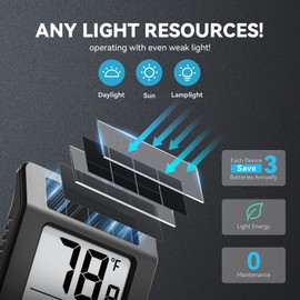 BaldrTherm Humidity Meter Hygrometer, Solar-Powered Room Thermometer Indoor Digital Temperature Sensor Monitor, 2.2''Humidity Gauge for Baby Rooms, Home, Office, 3Pack, Black