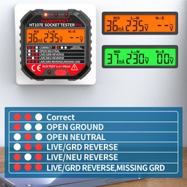 Socket Tester RCD Plug Outlet Tester, Electrical Receptacle Detector with LCD Display, 90-250V Power Socket Automatic Electric Circuit Polarity Voltage Detector Plug Breaker Finder