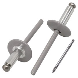 SKIR'CO Pack of 50 Large Flange Aluminium Blind Rivets 4.8 x 14 mm Stainless Steel Mandrel RAL 7036 Platinum Grey (Includes Drill)