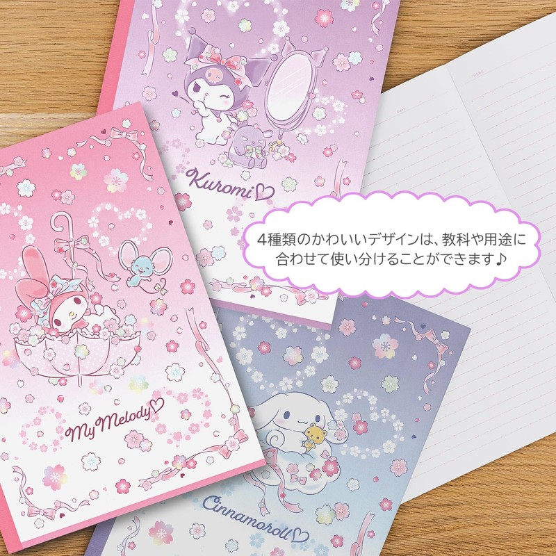 Yamano Paper Industry Sanrio Notebook, A Rule, Pack of 4,