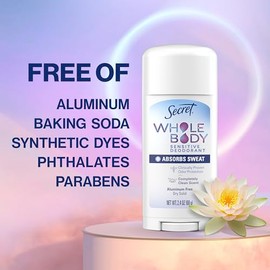 Secret Secret Whole Body Deodorant Dry Feel Stick + Absorbs Sweat for Women, Naturally Derived Ingredients, Completely Clean Scent, Aluminum Free Deodorant Stick, 72 HR Odor Protection, 2.4 oz