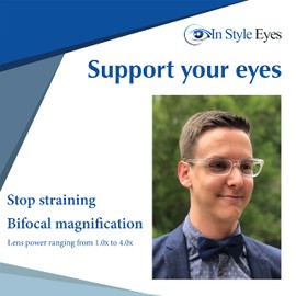 In Style Eyes Seymore Retro Bifocal Reading Glasses - Bifocal Readers for Women and Men, Non-progressive, Adaptive Spring Hinges - Clear Grey, 1.5x