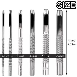 Unbranded 6Pcs 1/2/3/4/5/6mm Leather Hollow Hole Punche Tool Set With Small Rubber Hammer