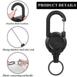 IYUXIHQ RETRACTABLE KEYRING, HEAVY DUTY RETRACTABLE LANYARD, EXTENDABLE RETRACTABLE KEYCHAIN WITH STEEL WIRE ROPE RETRACTABLE ID BADGES HOLDER(BLACK)