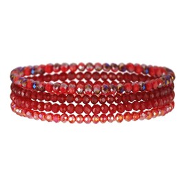 ChungLong0593 Boho Colorful Stackable Crystal Glass Beads Stretch Bracelets Multilayered Bracelets for Women Bohemian Jewelry-Red 4pcs