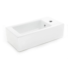 Renovators Supply Small Wall Mount Sink - Heavy-Duty Ceramic Vessel Sink with Faucet Hole and Overflow - Modern Bathroom Sink for Home Improvement - Grade A, Porcelain Scratch and Stain Resistant