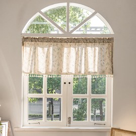 Wild Flowers Leaf Linen Kithen Curtains Valances for Windows Easter Spring Summer Floral Herbs Window Valance Farmhouse Small Tassel Rod Pocket Curtain for Living Room Bathroom Decor 57x18 Inch