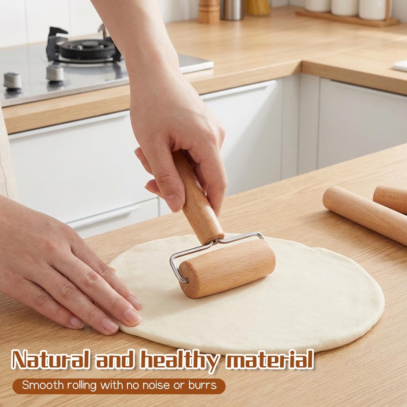 2 Pcs Small Rolling Pin with Handle, Wood Rolling Pins,