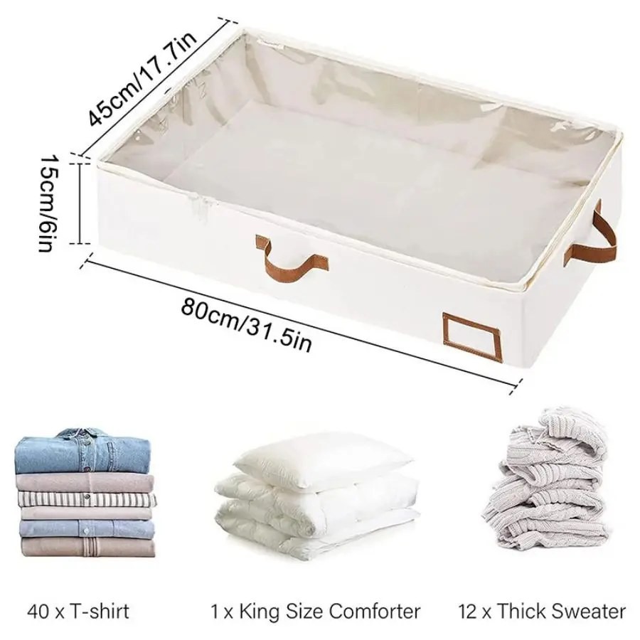 Closiq Under Bed Storage Bag Foldable – Clear Window with Reinforced Handles, Bedroom Blanket and Quilt Storage